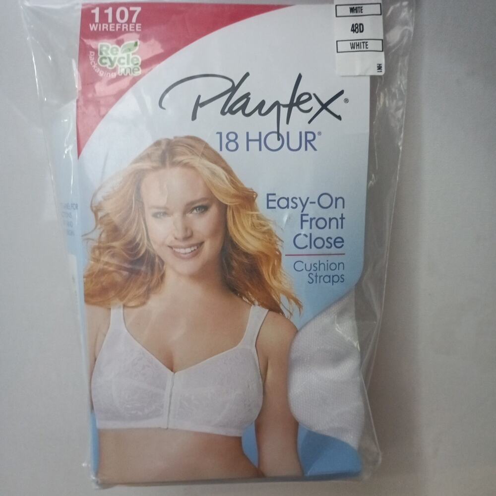 Playtex 18 hour Bra 48D White Front Close WireFree Cushion